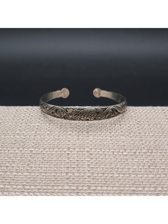 Jewelry - 7.5 Inch Vintage Dragon Koi Fish Embossed Cuff Bangle Bracelet B1527